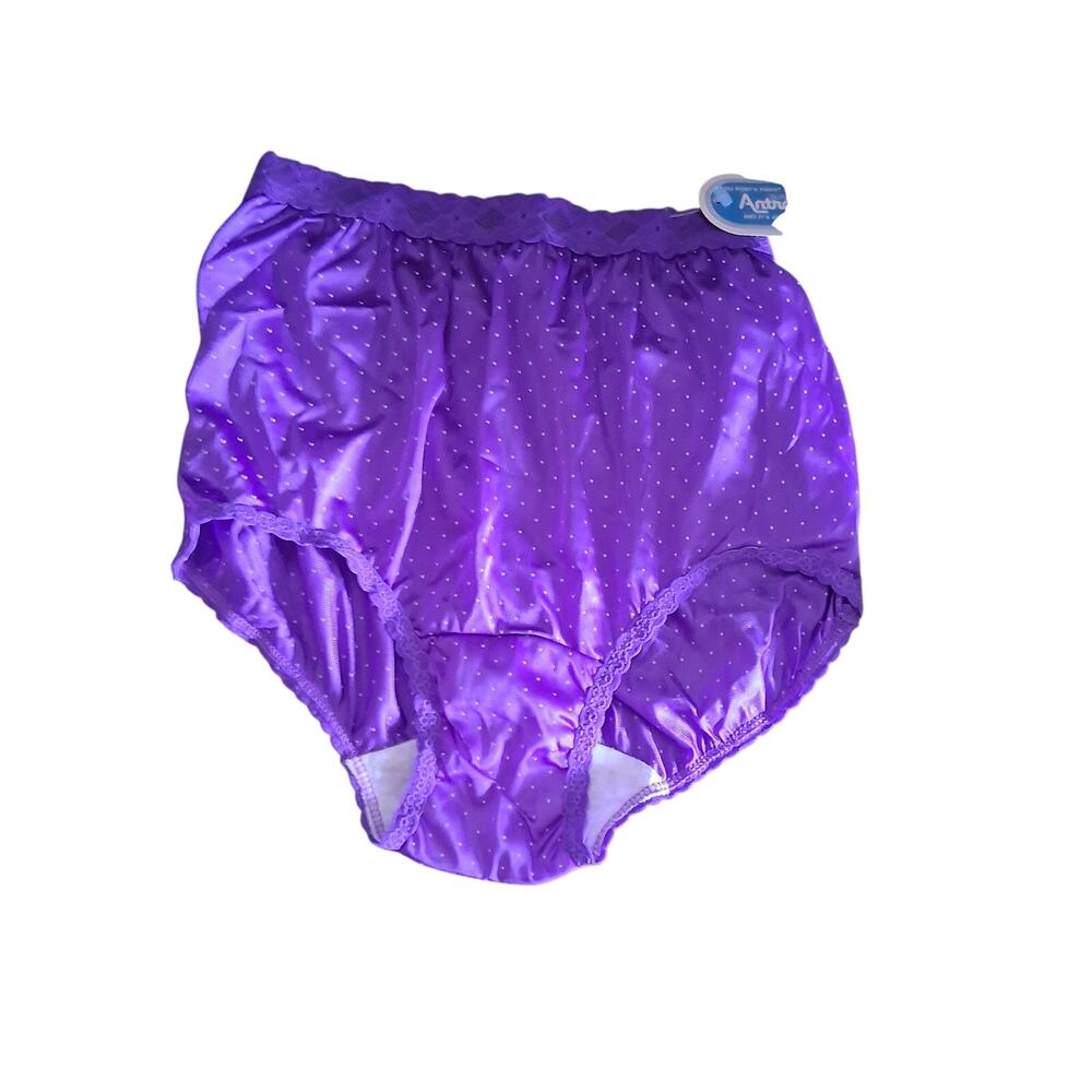 Sylray nwt vintage panties women 5 USA nylon purple polka dot lace Dupont Antron